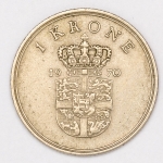 Numismática, Dinamarca. 1 krone 1970.