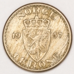 Numismática, Noruega. 1 krone 1957.