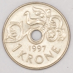 Numismática, Noruega. 1 krone 1997.