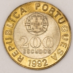 Numismática, Portugal. 200 escudos 1992. Flor de Cunho.