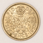 Numismática, Reino Unido. 6 pence 1953. Reino Unido. Flor de Cunho.