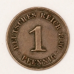 Numismática, Alemanha. 1 pfennig 1900A.