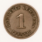Numismática, Alemanha. 1 pfennig 1908J.