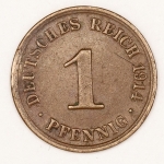 Numismática, Alemanha. 1 pfennig 1914A.
