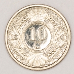 Numismática, Antilhas. 10 centavos 1990. Flor de cunho. 