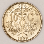 Numismática, Bolívia. 10 centavos 1939.