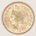 Numismática, México. 50 centavos 1970. Flor de cunho.