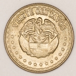 Numismática, Colômbia. 20 centavos. 1963. Flor de cunho.