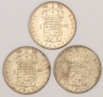 Numismática, Suécia. 1 coroa 1970-1973-1973.