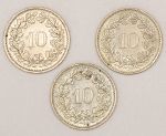 Numismática, Suíça. 10 happen. 1978 - 1989 - 1990.