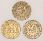 Numismática, Brasil. 3 moedas 50 réis. 1919. 