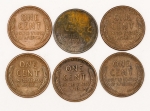 Numismática, EUA. Lote com one cent - Trigo. 1941 - 1942 - 1944 - 1945 - 1946 -1947.