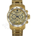 RELÓGIO INVICTA CRONÓGRAFO PRÓ DIVER REF. 0074. CAIXA EM AÇO INOXIDÁVEL, COM ACABAMENTO DOURADO, ASSINADA INVICTA. MEDE 48mm. VIDRO EM CRISTAL MINERAL. COROA EM AÇO INOXIDÁVEL COM ACABAMENTO DOURADO, ASSINADA INVICTA. MÁQUINA QUARTZ INVICTA. PULSEIRA EM AÇO INOXIDÁVEL, COM ACABAMENTO DOURADO, ASSINADA INVICTA. POSSUI ESTOJO E DOCUMENTOS ORIGINAIS INVICTA.  RELÓGIO FUNCIONANDO, PORÉM NÃO REVISADO. GARANTIA DE AUTENTICIDADE. PAGAMENTO PODE SER FEITO EM ATÉ 12X NOS CARTÕES DE CRÉDITO COM CUSTO OPERACIONAL DE 13% DO VALOR TOTAL DA ARREMATAÇÃO. OS LANCES SÃO IRREVOGÁVEIS E IRRETRATÁVEIS. RETIRE SUAS DÚVIDAS ENTRANDO EM CONTATO PELO NOSSO WHATSAPP (51) 98118-7815.