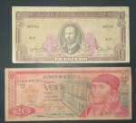 2 cedulas - Mexico !! valor de 20 pesos !! decreto de 1977 !! e Chile valor de 1 escudo !! efigie da fundação de Santiago do Chile !!