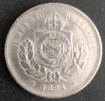 Moeda- Brasil  Valor de 200 reis ano de 1884 !! estado MBC ++ , quase soberba !! tempo do Imperio !! material  Cupro niquel !! valor estimado de mercado cerca de 60 Reais !!