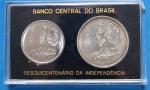 2  Moedas  / Brasil no estojo ... Sesquicentenário da independencia !!! 20 cruzeiros prata e 1 cruzeiros niquel !!!  !!!!   !!! 