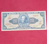 Cedula/ Brasil - valor de 200 Cruzeiros azul serie 1385 A , Mbc ++  !! 