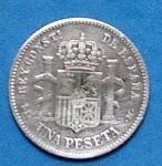 Moeda de prata !!! Espanha !! una Peseta  !! ano de 1876 !! com patina de época ! raridade , valor de mercado em torno de 60,00 R$