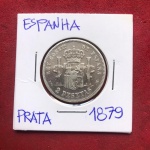 Moeda/Espanha valor de 2 Pesetas ano de 1879 raridade !!!, material prata !!!