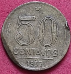 Moeda/ Brasil - valor de 50 centavos/ 1953 !! Erro de corte !! Fim de chapa !! 