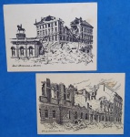 2 postais - desenho bico de pena !! Ruinas da segunda guerra mundial !!! 