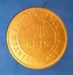 Moeda/Brasil - valor de 20 Réis ano de 1900 !!! data já escassa !! material bronze !!!