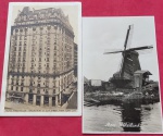 Cartofilia- 2 Peças antigas Moinho de vento(Tipo CataVento)  !! Local Holanda Paizes baixos e Hotel em Nova York !!  Decada de 1950  !! !! 