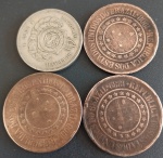 4 moedas - Brasil !! valor de 40 Reis!!  anos de data 1889; 1908 e 1909 !! material bronze e 100 reis ano de 1871 !! material Cuproniquel !!! todas com valor de venda abaixo de mercado !!
