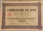 Colecionismo- Titulo de Compra de Ações da Empresa Quimica !! COMPAGNTE Du DYR !! empresa Francesa !! em plena segunda guerra mundial !! ano de 1943 !! com cupons de pagamento !!