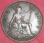 Moeda Inglaterra !! Material Bronze  !! One Penny  !!  !! Ano de 1920!! ( Mais de cem anos de existencia )!!