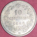 Moeda - Italia !!  - valor de 10 Centesimi  !! ano de 1866  !! raridade !! material bronze  !! , alto valor internacional !!! ,