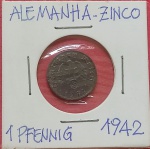 Moeda - Alemanha - Periodo da segunda Guerra Mundial !! 1 Pfennig ano de 1942 !! escasses de material ... uso de zinco na impressão  de moedas