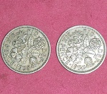 2 Moedas  Reino da Inglaterra ! Six Pence datas diferentes !! valor igual  anos de 1956 e 1958 !!