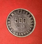 Moeda - Brasil !! prata !! valor de 500 Reis  ano de 1907  !! peca ja bem escassa