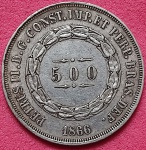 Moeda ; Brasil !! material Prata !! valor de 500 Reis ano de 1866 !! tempo do Imperio !! data ja escassa !! com patina de época !!