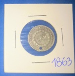 Moeda/ Brasil- prata !! valor de 200 reis !! ano de 1863 !! furo fora da data !!