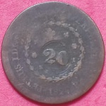 Moeda/ Brasil - valor 40 Réis com carimbo de 20 Réis tempo do Império ano 1827R !! Material cobre !! 