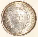 Moeda do Brasil: 200 Réis 1856 -Coroa de Espinhos -  Flor de Cunho - Maravilhosa - Prata