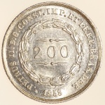 Moeda do Brasil: 200 Réis 1858 - Coroa de Espinhos  - Flor de Cunho - Maravilhosa - Prata