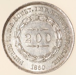 Moeda do Brasil: 200 Réis 1860 - Flor de Cunho - Maravilhosa - Prata