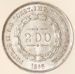 Moeda do Brasil: 200 Réis 1863 - Flor de Cunho - Maravilhosa - Prata