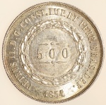 Moeda do Brasil: 500 Réis 1854 - Flor de Cunho  - Prata