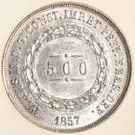 Moeda do Brasil: 500 Réis 1857 - Flor de Cunho -  Prata