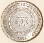 Moeda do Brasil: 500 Réis 1863 - Flor de Cunho -  Prata