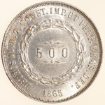Moeda do Brasil: 500 Réis 1865 - Flor de Cunho -  Prata