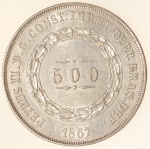 Moeda do Brasil: 500 Réis 1867 - Flor de Cunho -  Prata