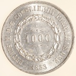 Moeda do Brasil: 1000 Réis 1853 - Flor de Cunho -  -  Prata