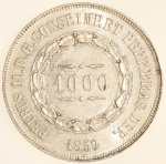 Moeda do Brasil: 1000 Réis 1859 - Flor de Cunho  -  Prata