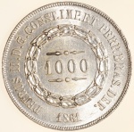 Moeda do Brasil: 1000 Réis 1861 - Soberba / Flor de Cunho - Lindo brilho de cunhagem -  Prata