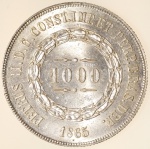 Moeda do Brasil: 1000 Réis 1865 - Flor de Cunho - Maravilhosa, belo brilho de cunhagem -  Prata